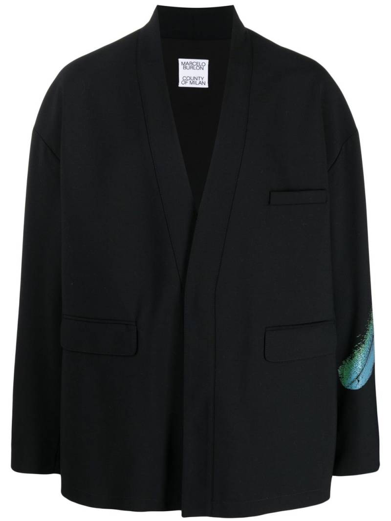 Marcelo Burlon County of Milan feather-print kimono-inspired blazer - Black von Marcelo Burlon County of Milan