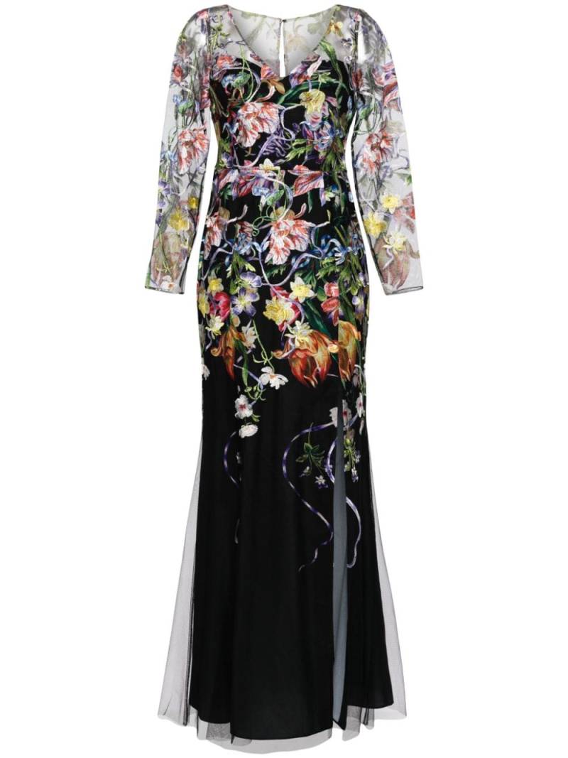 Marchesa Notte Ribbons floral-embroidered gown - Black von Marchesa Notte