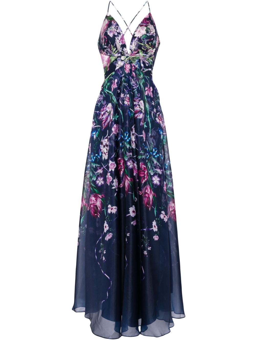 Marchesa Notte Ribbons floral-print chiffon gown - Blue von Marchesa Notte