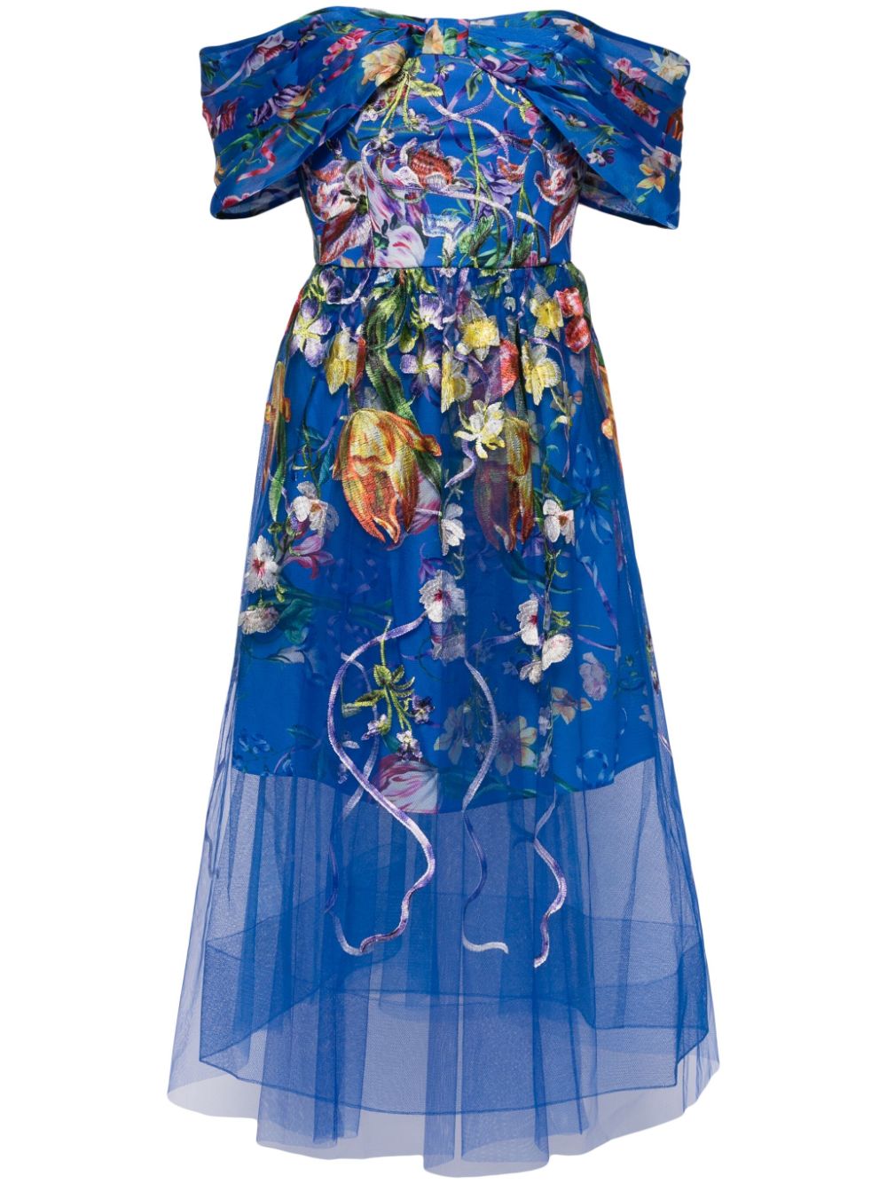 Marchesa Notte Ribbons tulle midi dress - Blue von Marchesa Notte