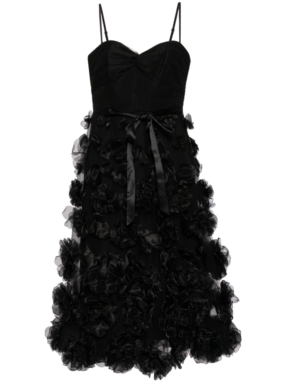 Marchesa Notte floral-appliqué tulle midi dress - Black von Marchesa Notte