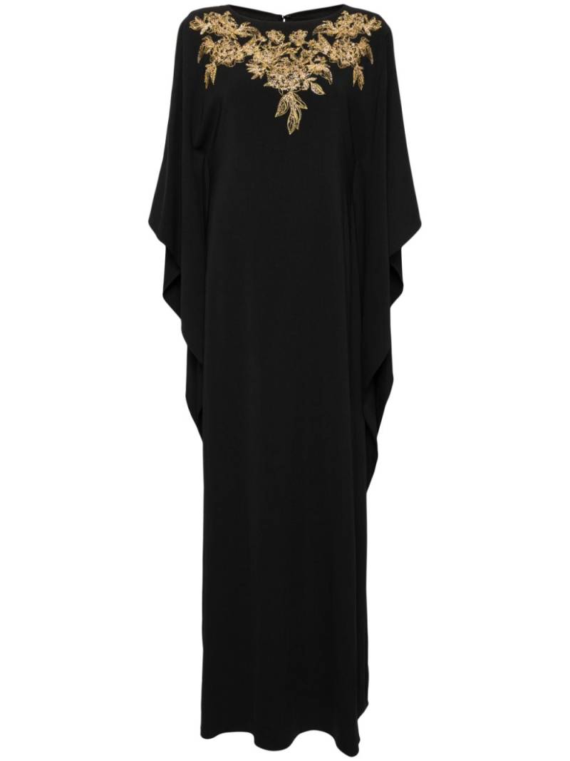 Marchesa Notte floral-embroidered crepe kaftan dress - Black von Marchesa Notte