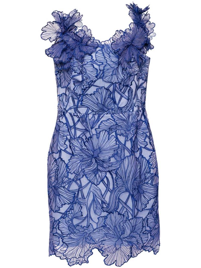 Marchesa Notte floral-embroidered off-shoulder minidress - Blue von Marchesa Notte