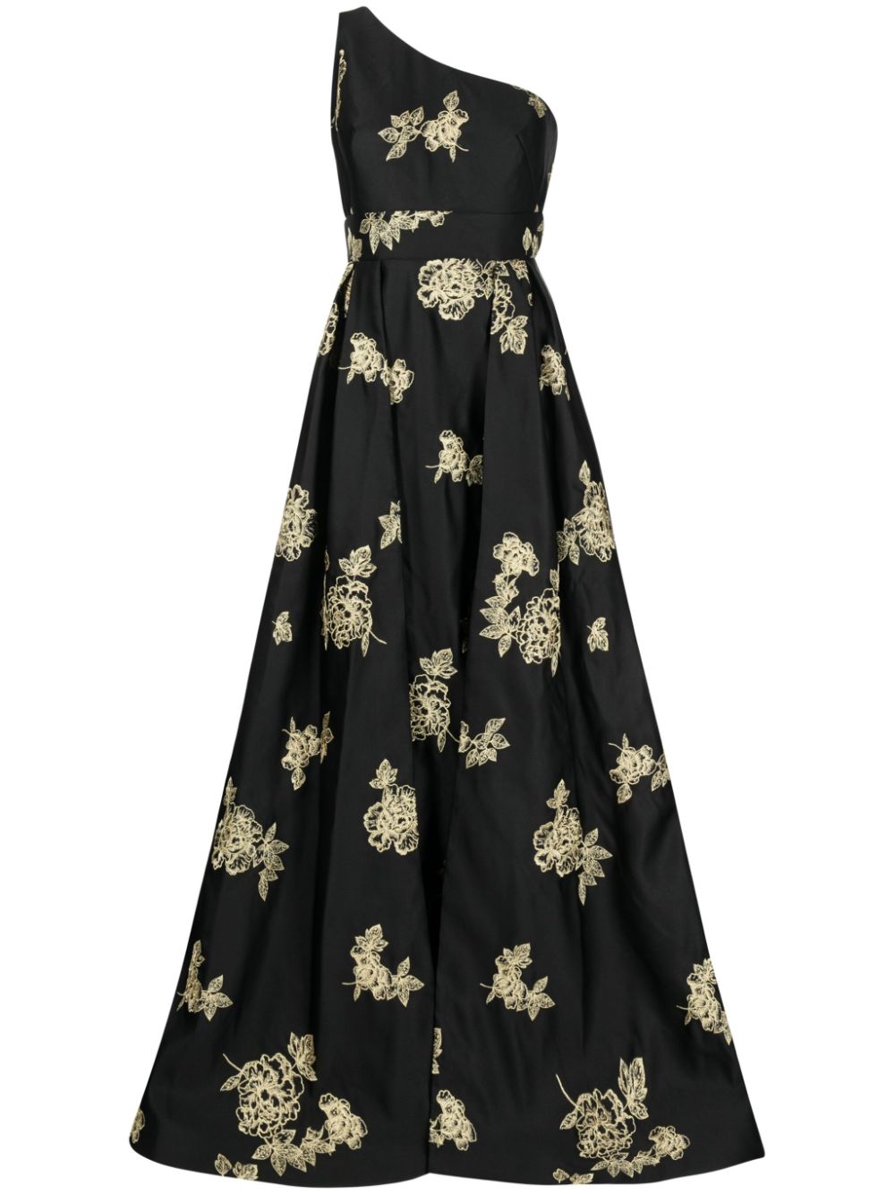 Marchesa Notte floral-embroidered one-shoulder gown - Black von Marchesa Notte