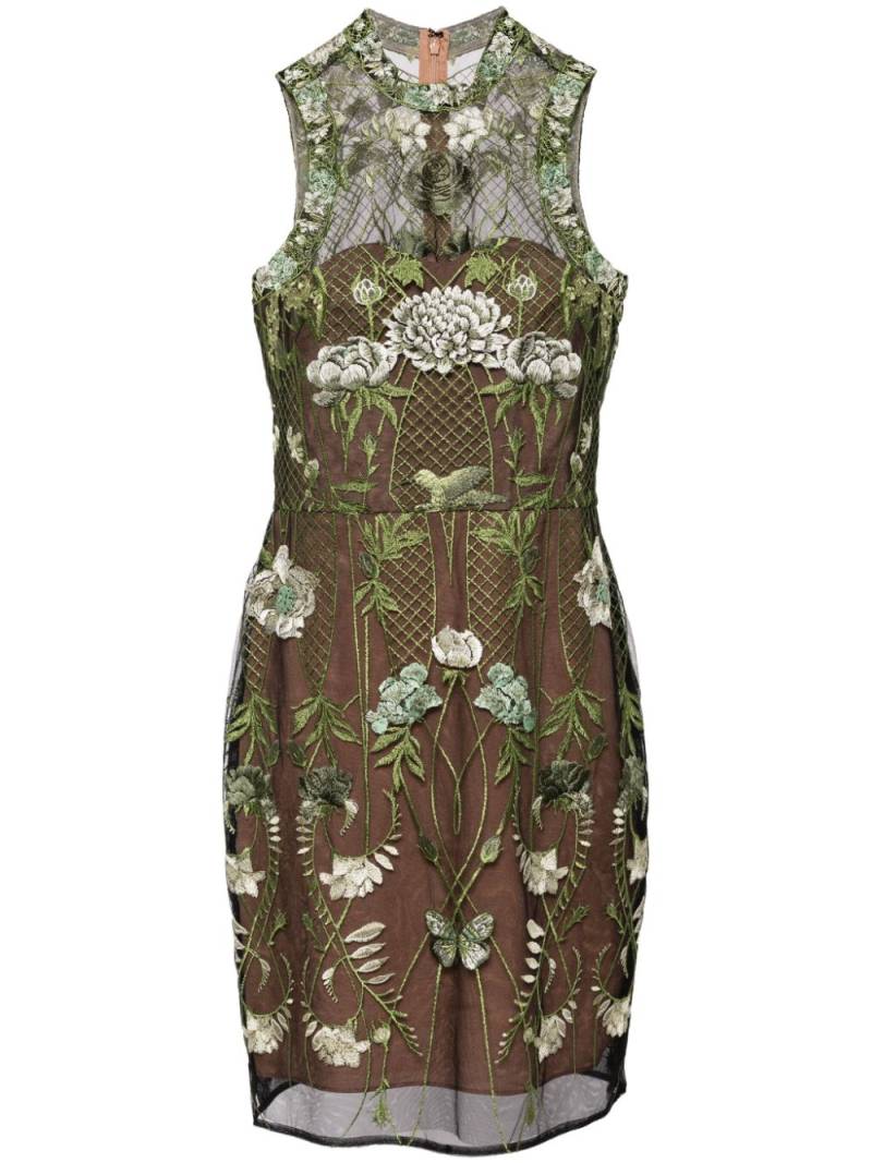 Marchesa Notte floral-embroidered tulle mini dress - Green von Marchesa Notte