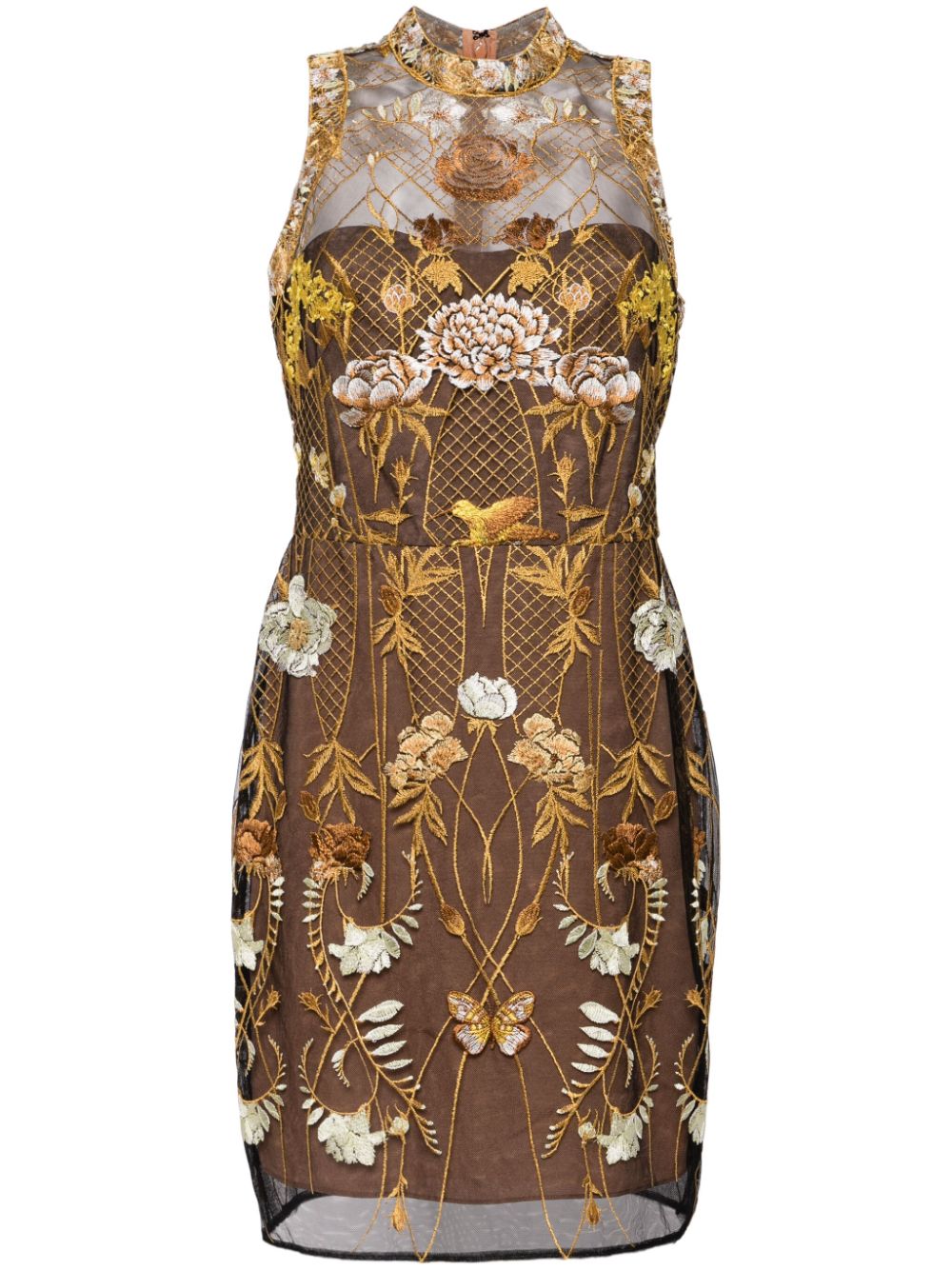 Marchesa Notte floral-embroidered tulle mini dress - Yellow von Marchesa Notte