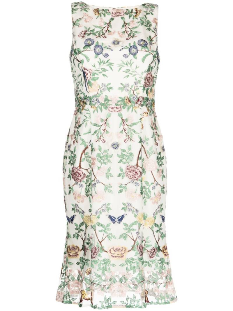 Marchesa Notte floral-embroidery boat-neck midi dress - Neutrals von Marchesa Notte