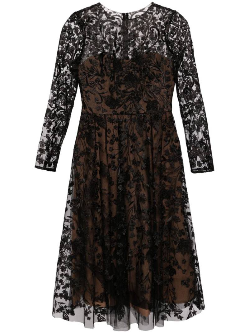 Marchesa Notte floral embroidery midi dress - Black von Marchesa Notte