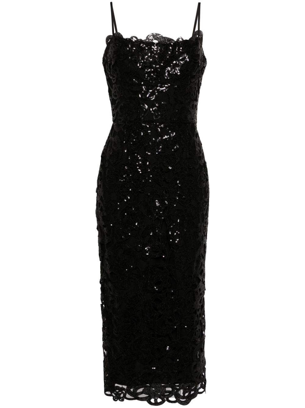 Marchesa Notte floral-pattern sequinned midi dress - Black von Marchesa Notte