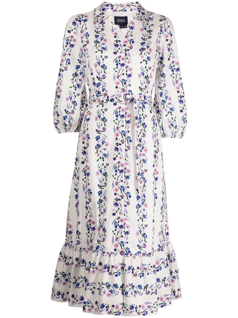 Marchesa Notte floral-print shirt dress - White von Marchesa Notte