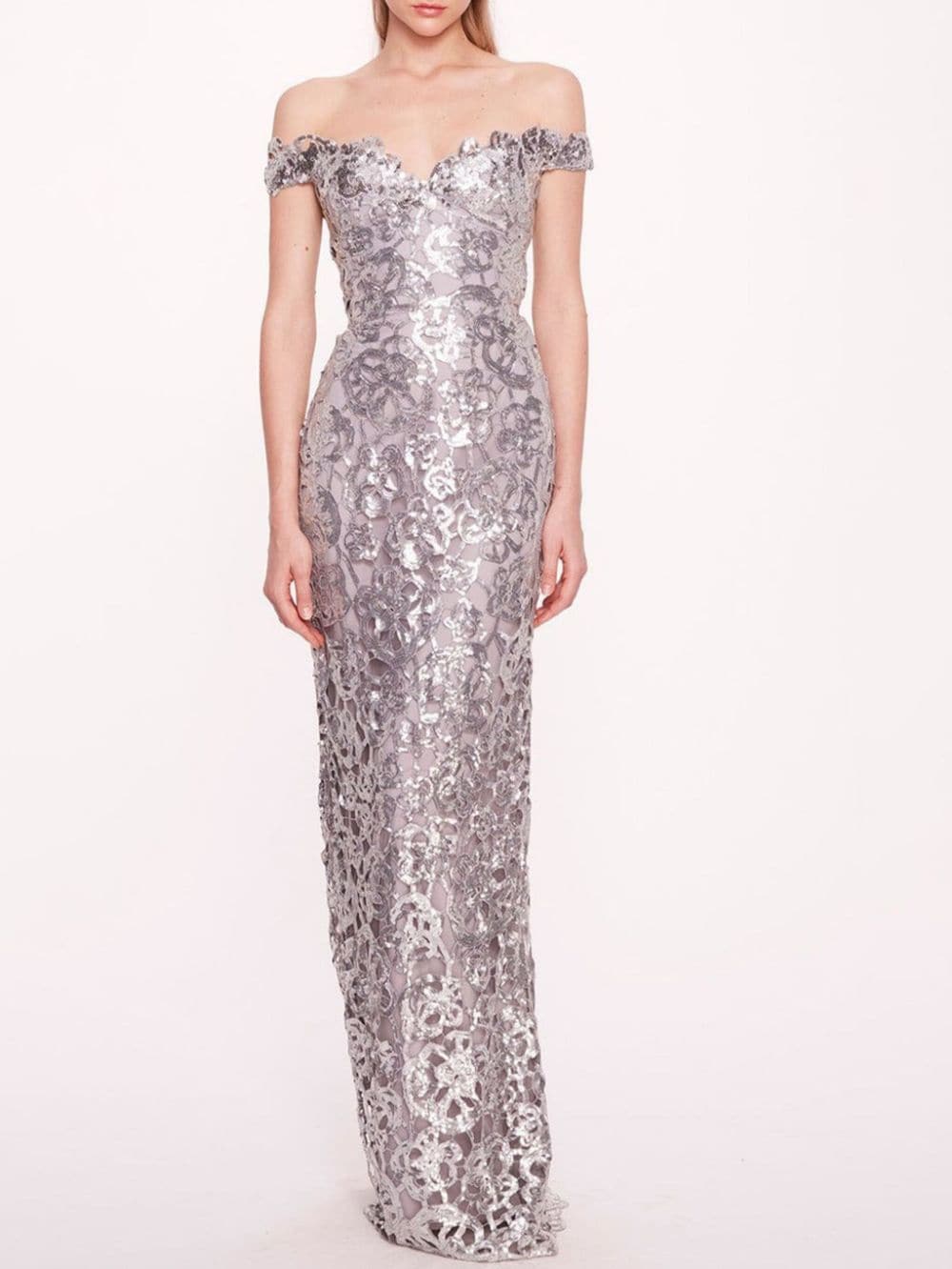 Marchesa Notte sequin sweetheart-neck gown - Grey von Marchesa Notte