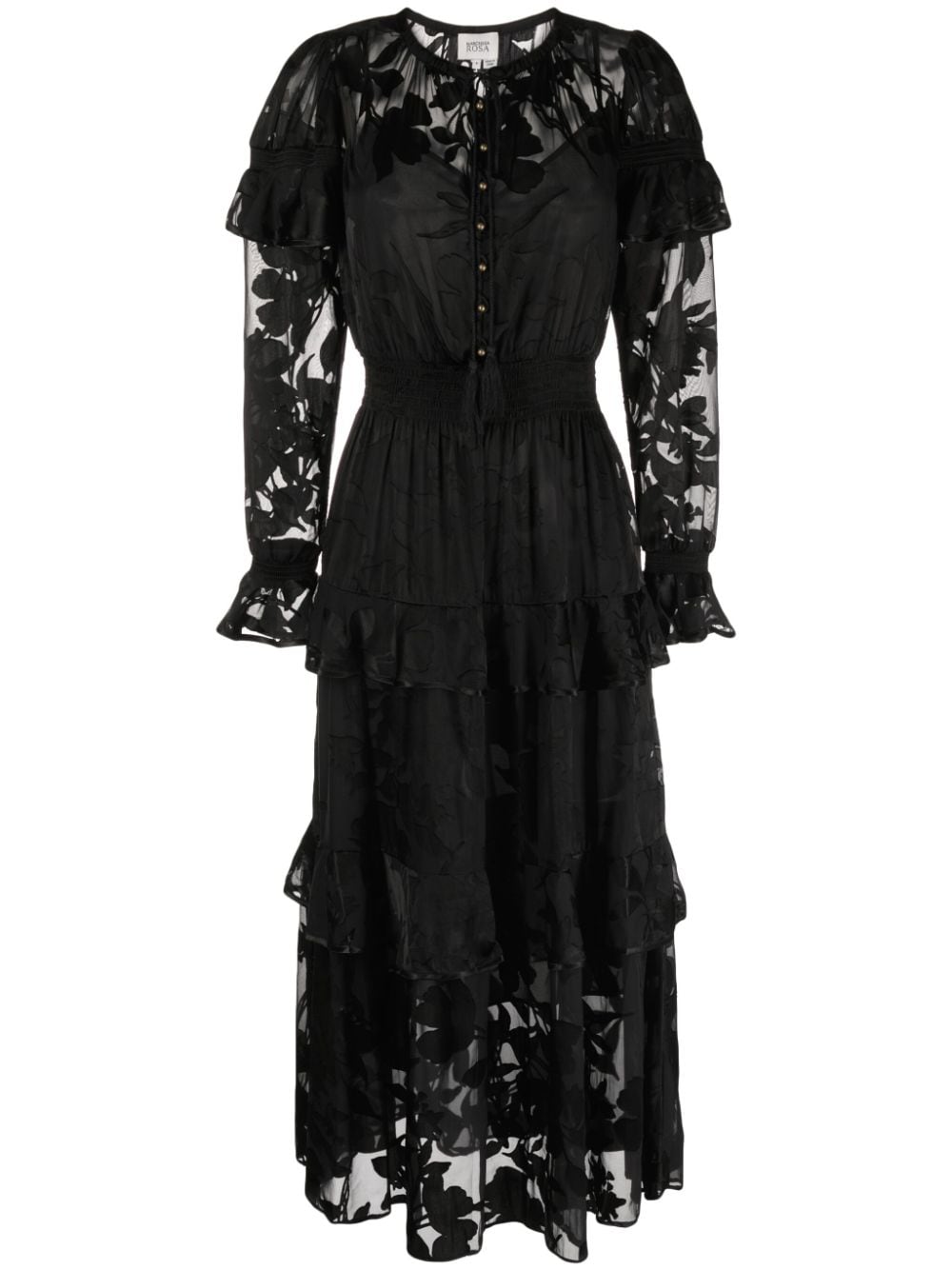 Marchesa Rosa semi-sheer ruffled midi dress - Black von Marchesa Rosa