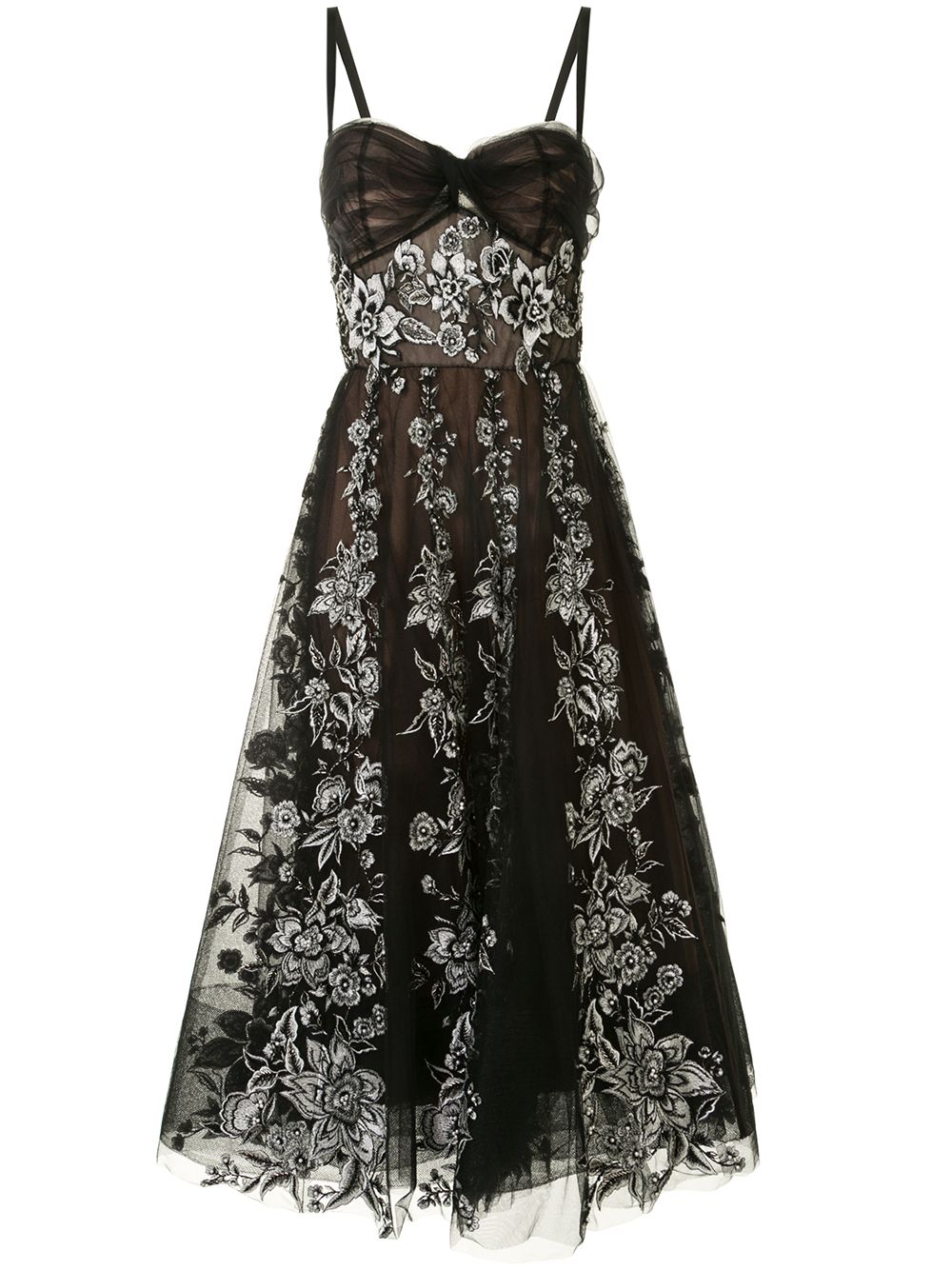 Marchesa floral embroidered tulle dress - Black von Marchesa