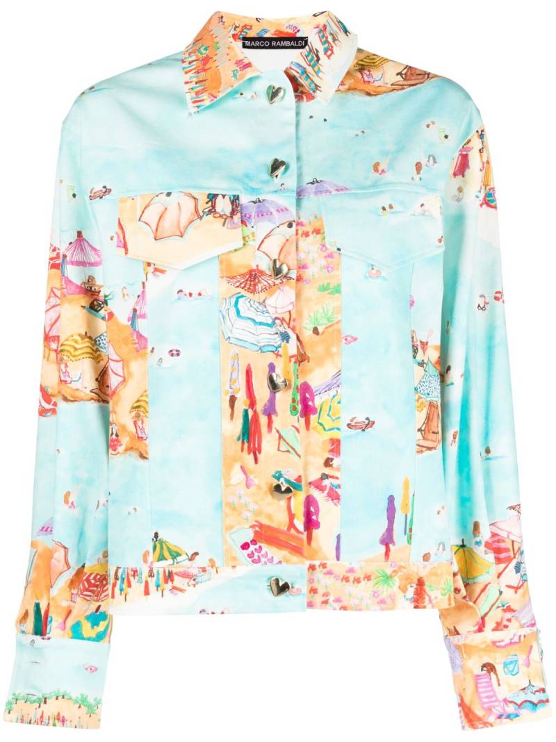 Marco Rambaldi beach-print denim jacket - Blue von Marco Rambaldi