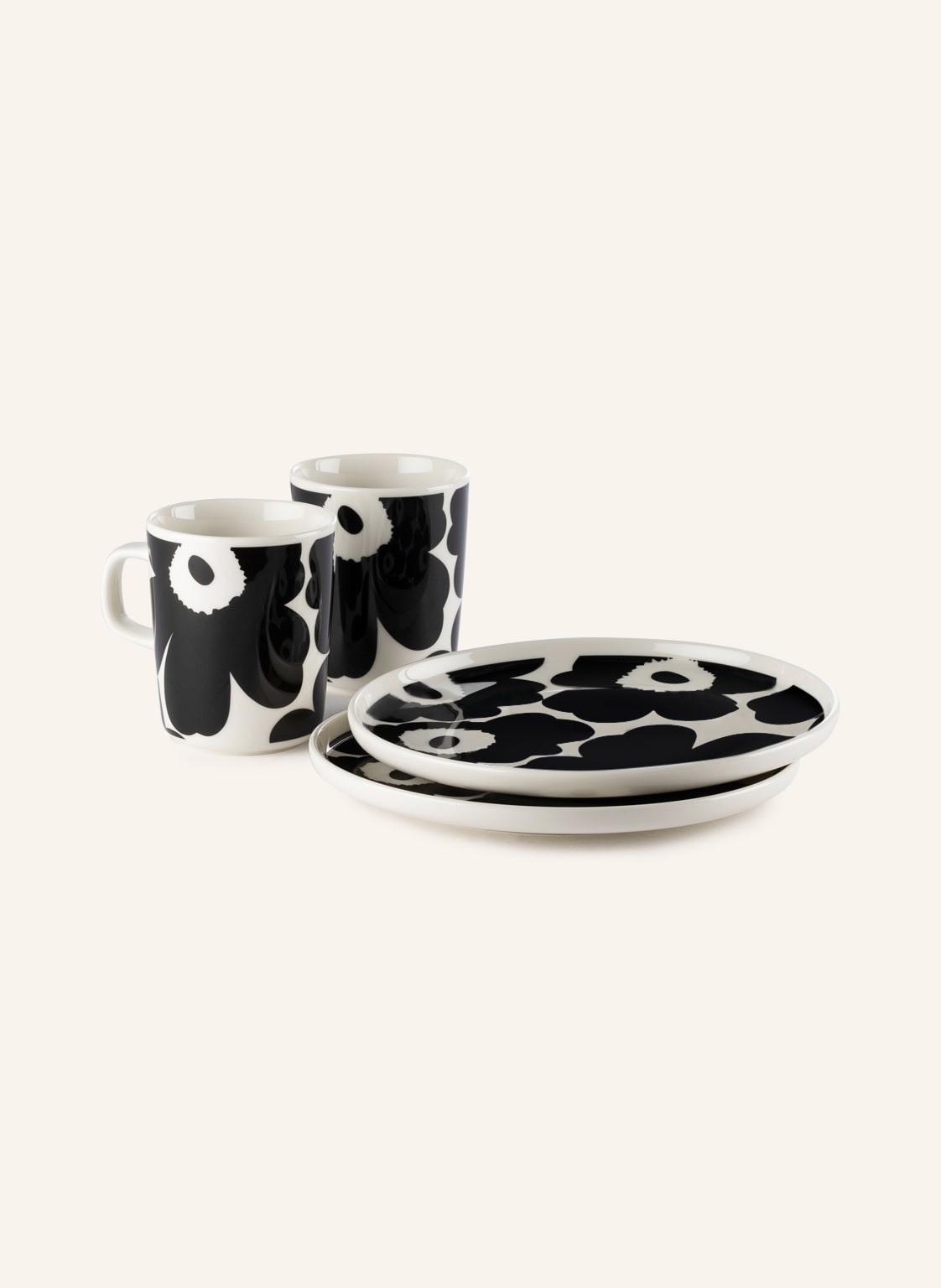 Marimekko 4-Tlg. Frühstücksset Oiva/Unikko schwarz Marimekko 4-Tlg. Frühstücksset Oiva/Unikko schwarz von Marimekko