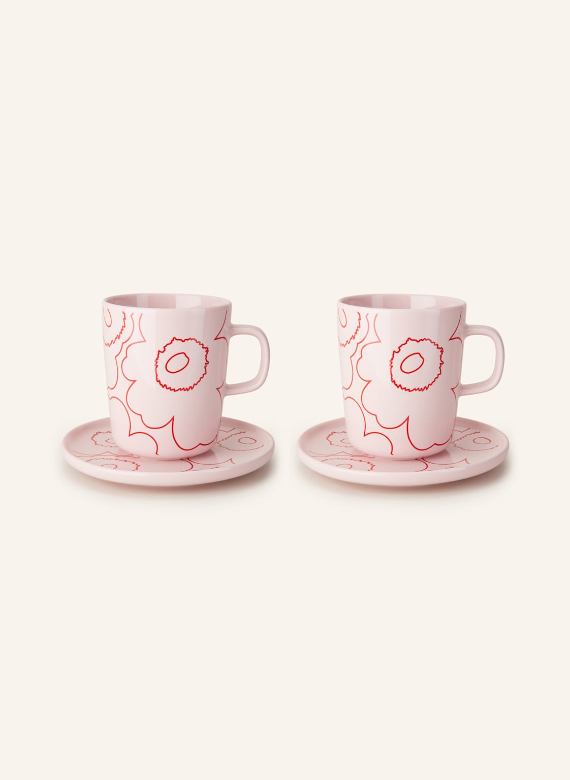 Marimekko 4-Tlg. Geschirr-Set Oiva/Piirto Unikko rosa von Marimekko