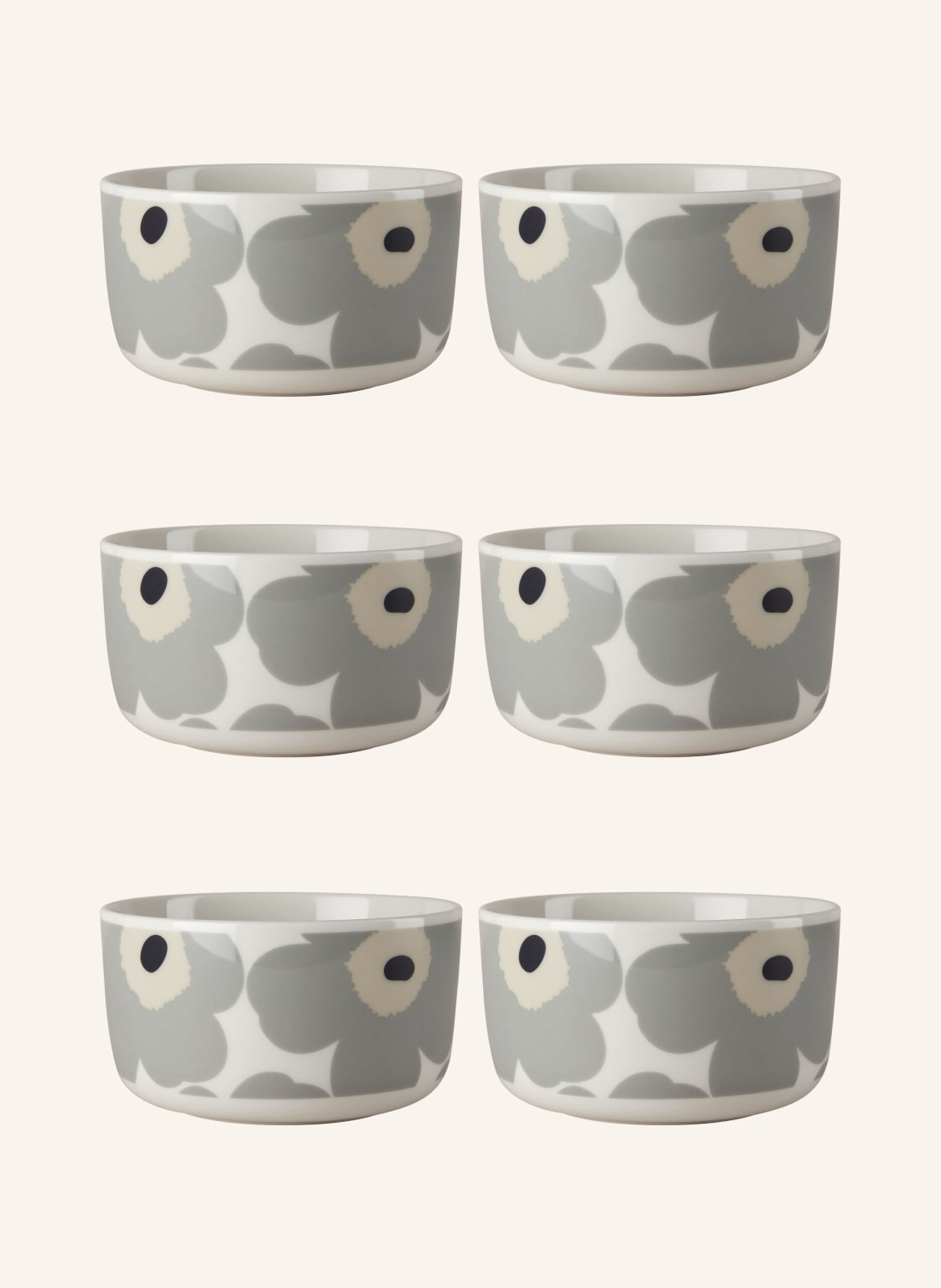 Marimekko 6er-Set Dessert Oiva/Unikko grau von Marimekko