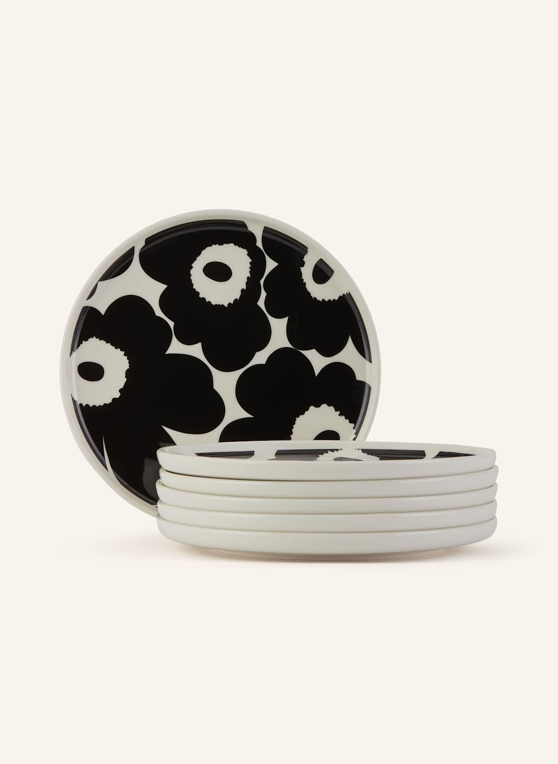Marimekko 6er-Set Dessertteller Oiva/Unikko schwarz Marimekko 6er-Set Dessertteller Oiva/Unikko schwarz von Marimekko