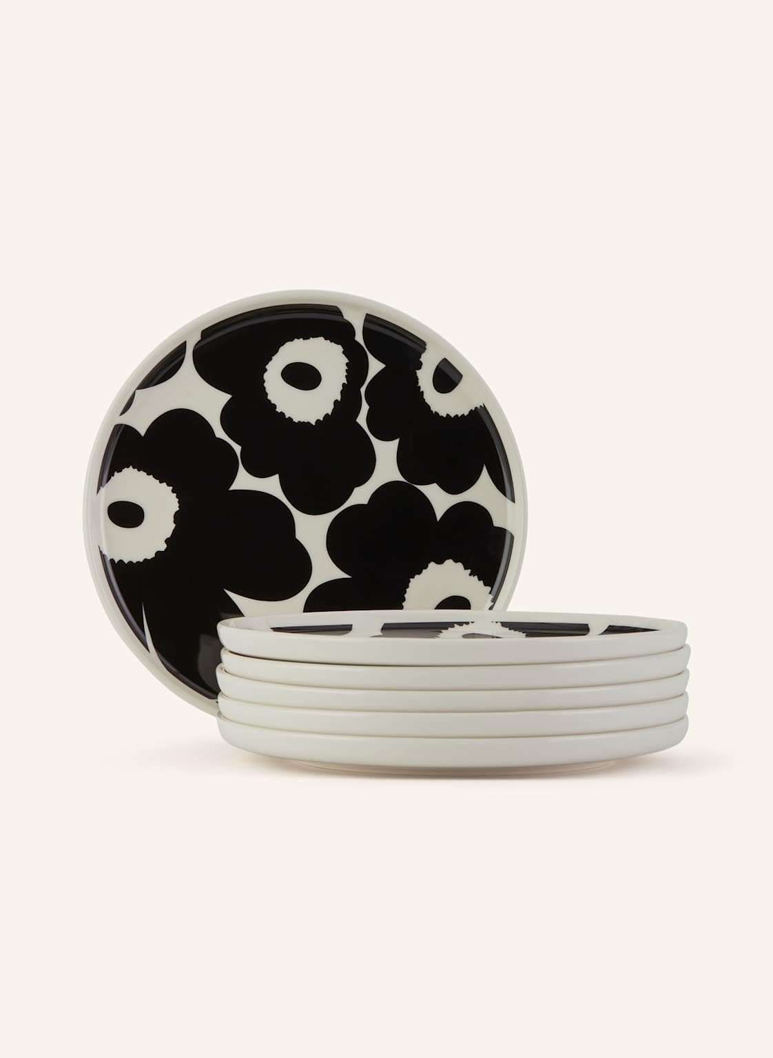 Marimekko 6er-Set Dessertteller Oiva/Unikko schwarz von Marimekko