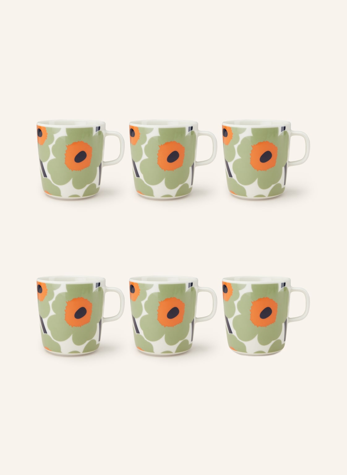 Marimekko 6er-Set Henkelbecher Oiva/Unikko gruen von Marimekko