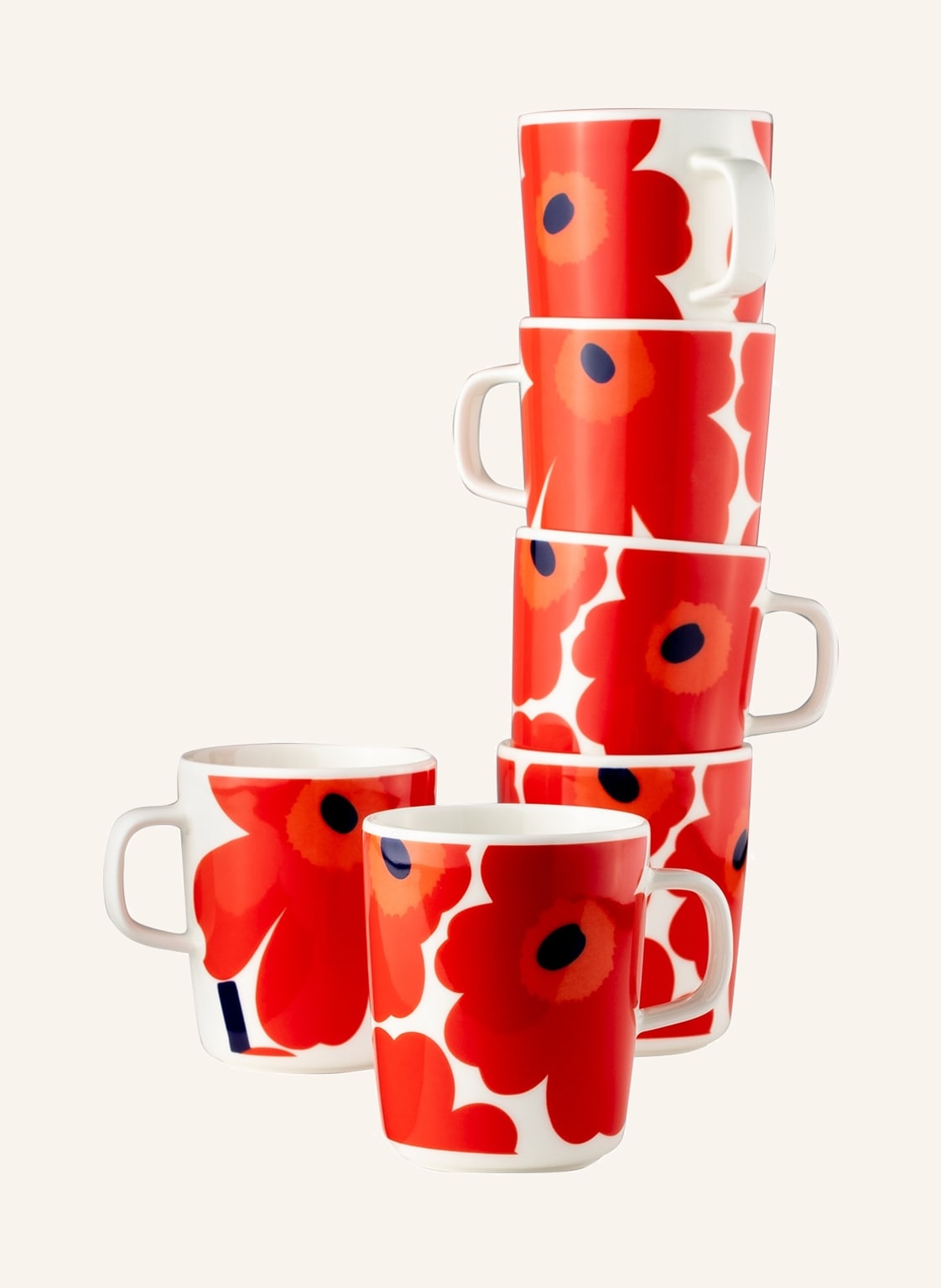 Marimekko 6er-Set Henkelbecher Oiva/Unikko rot Marimekko 6er-Set Henkelbecher Oiva/Unikko rot von Marimekko