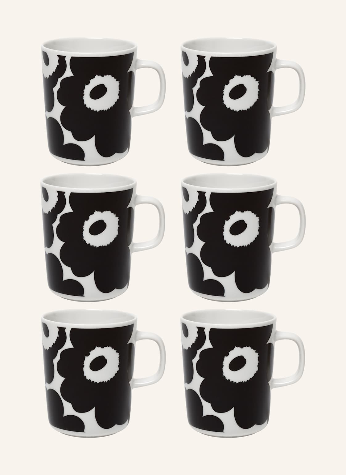 Marimekko 6er-Set Henkelbecher Oiva/Unikko schwarz Marimekko 6er-Set Henkelbecher Oiva/Unikko schwarz von Marimekko