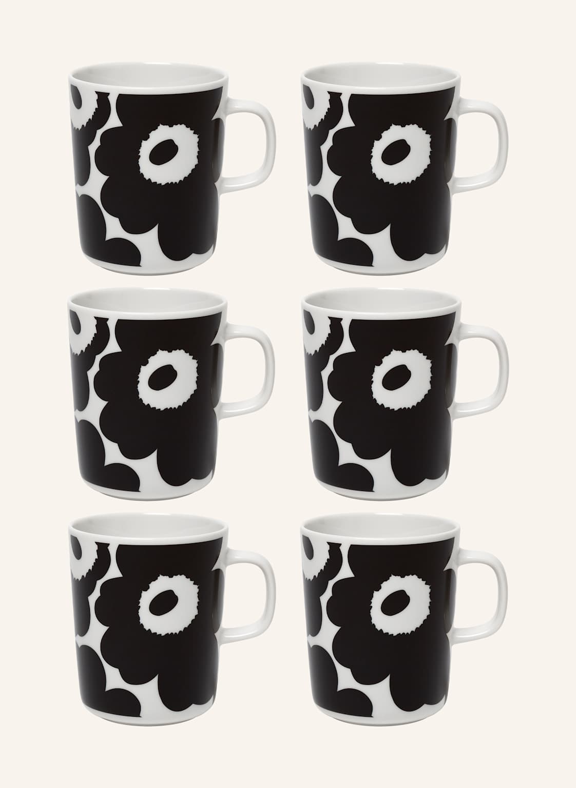 Marimekko 6er-Set Henkelbecher Oiva/Unikko schwarz von Marimekko