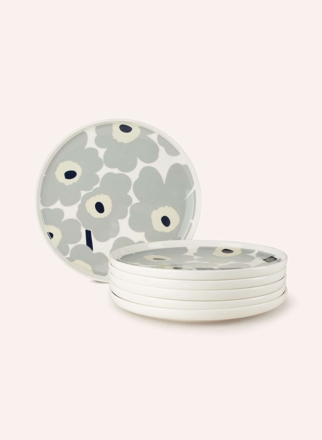 Marimekko 6er-Set Speiseteller Oiva/Unikko grau von Marimekko