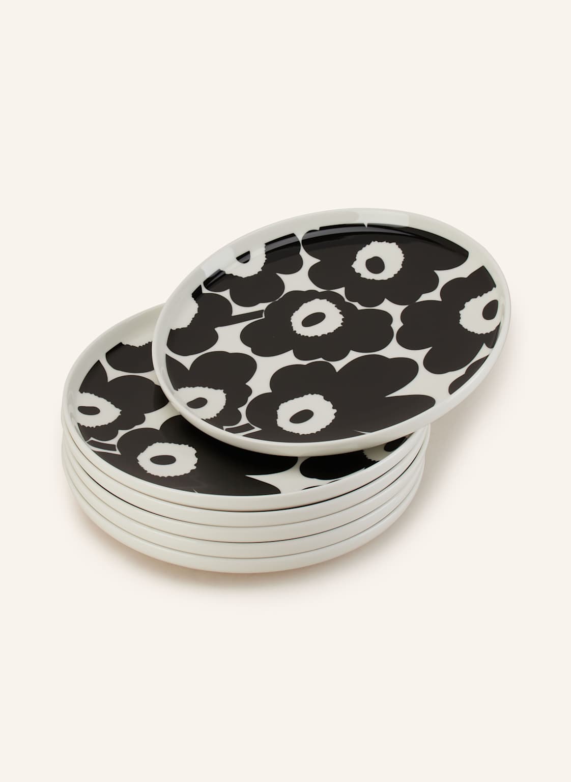 Marimekko 6er-Set Speiseteller Oiva/Unikko schwarz Marimekko 6er-Set Speiseteller Oiva/Unikko schwarz von Marimekko