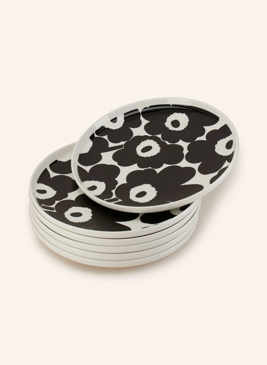 Marimekko 6er-Set Speiseteller Oiva/Unikko schwarz von Marimekko