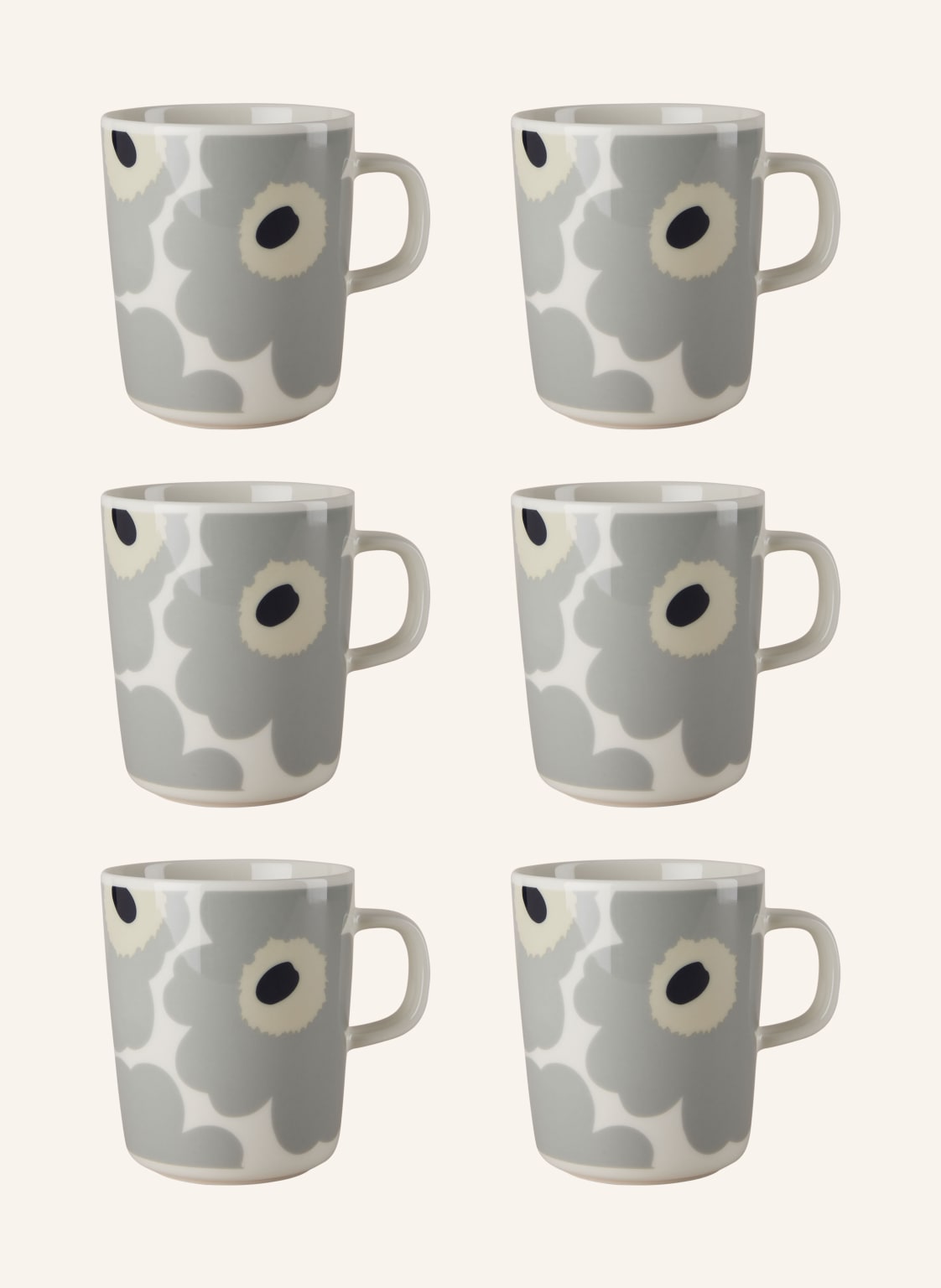 Marimekko 6er-Set Tassen Unikko grau von Marimekko