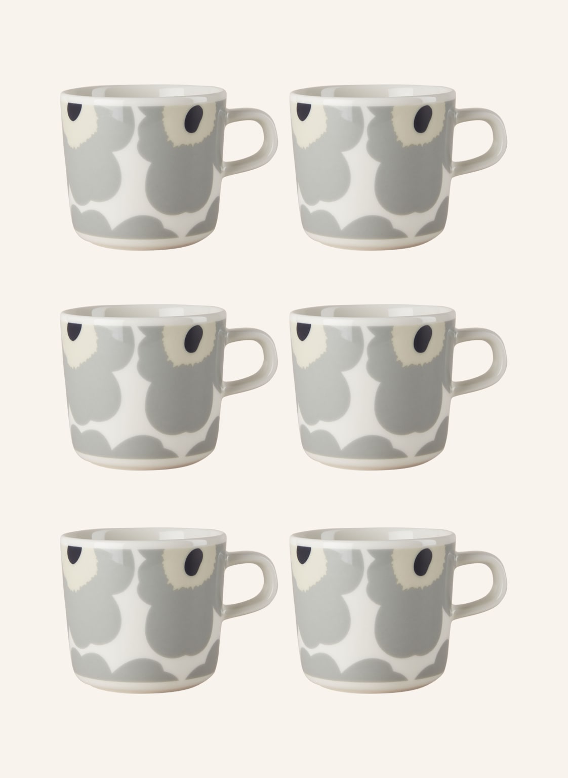 Marimekko 6er-Set Tassen Unikko grau Marimekko 6er-Set Tassen Unikko grau von Marimekko