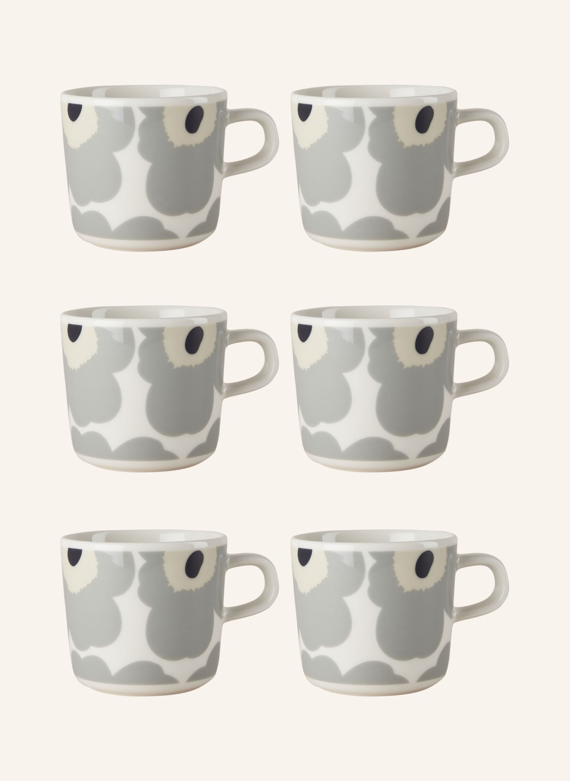 Marimekko 6er-Set Tassen Unikko grau von Marimekko