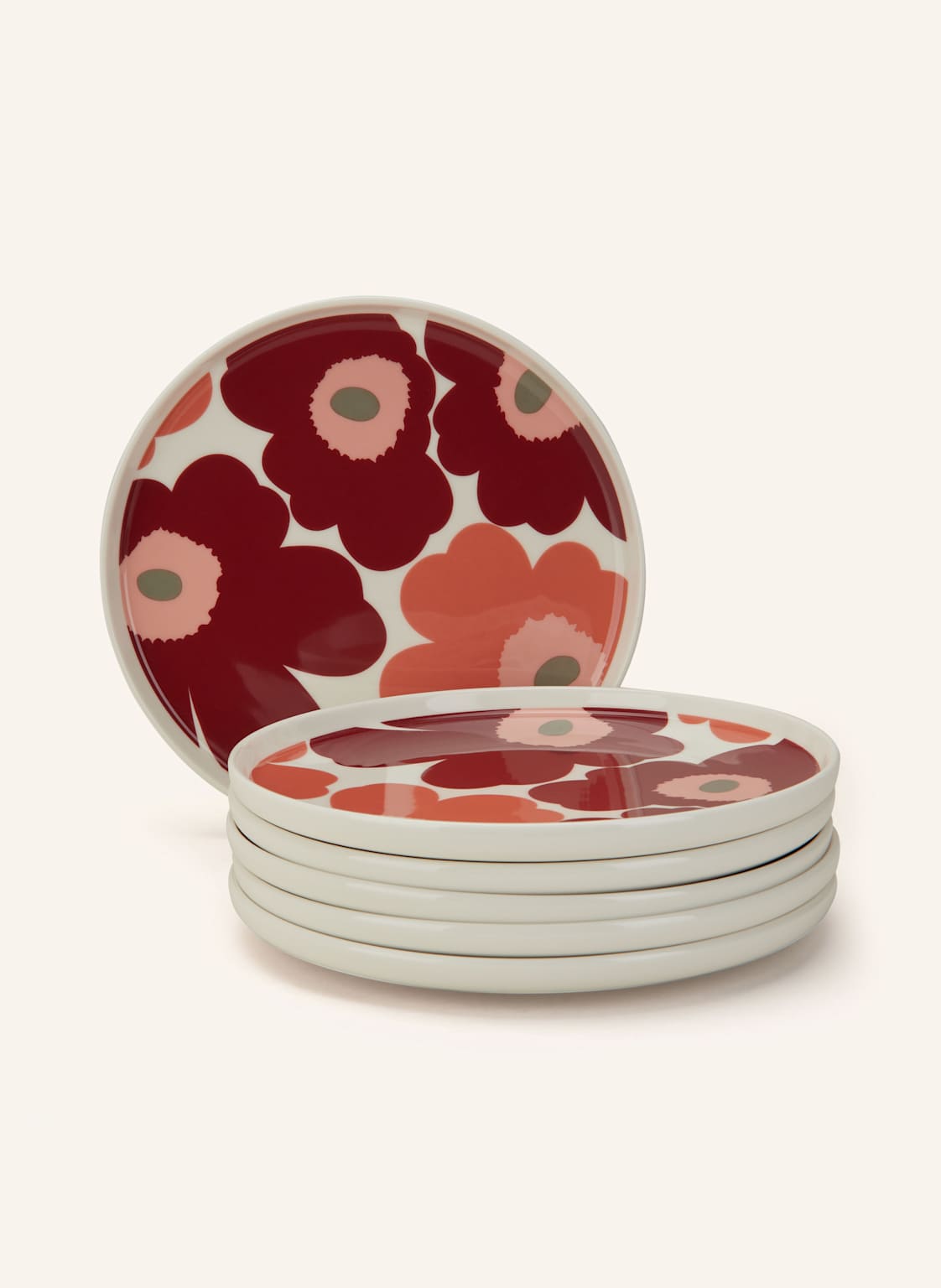 Marimekko 6er-Set Teller Unikko Oiva rot