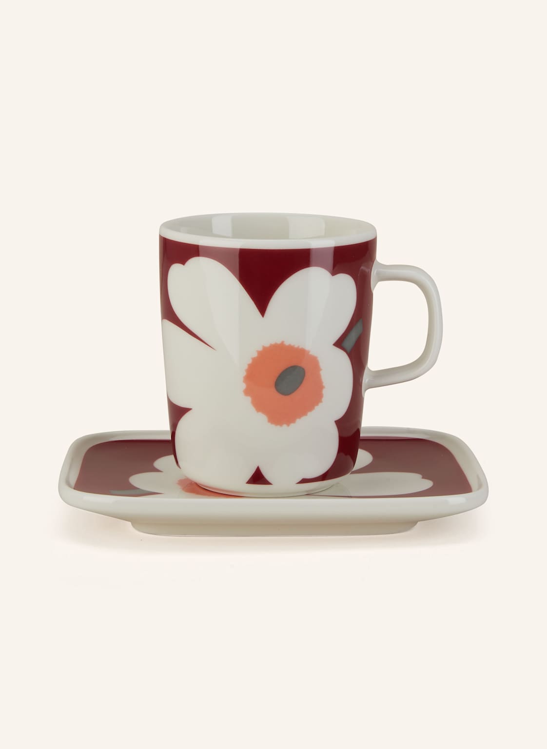 Marimekko Set Unikko Anniversary: Tasse Und Teller rot von Marimekko