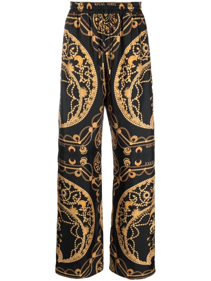 Marine Serre Ornament Jewellery-print silk trousers - Black von Marine Serre