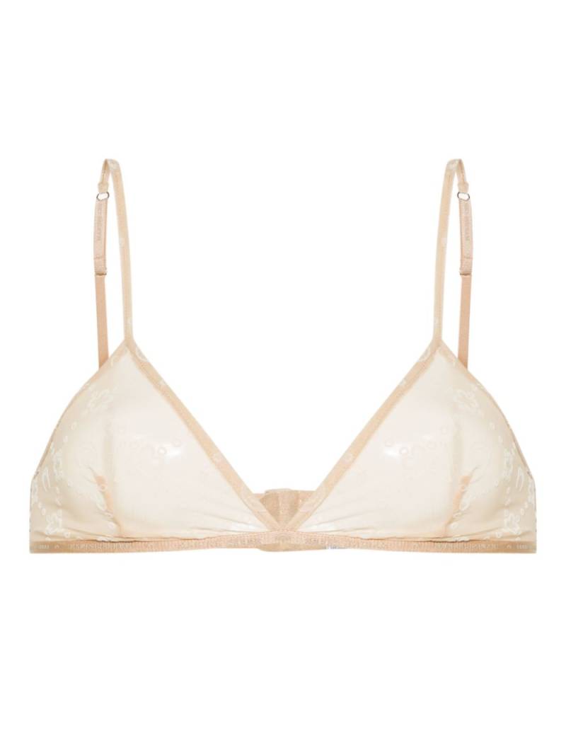 Marine Serre Regenerated Moonogram flocked tulle bralette - Neutrals von Marine Serre