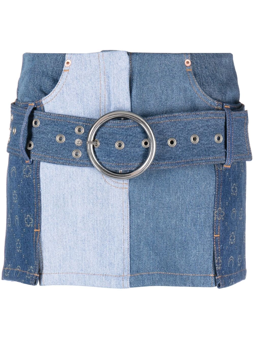 Marine Serre Monogram-print patchwork denim mini skirt - Blue von Marine Serre