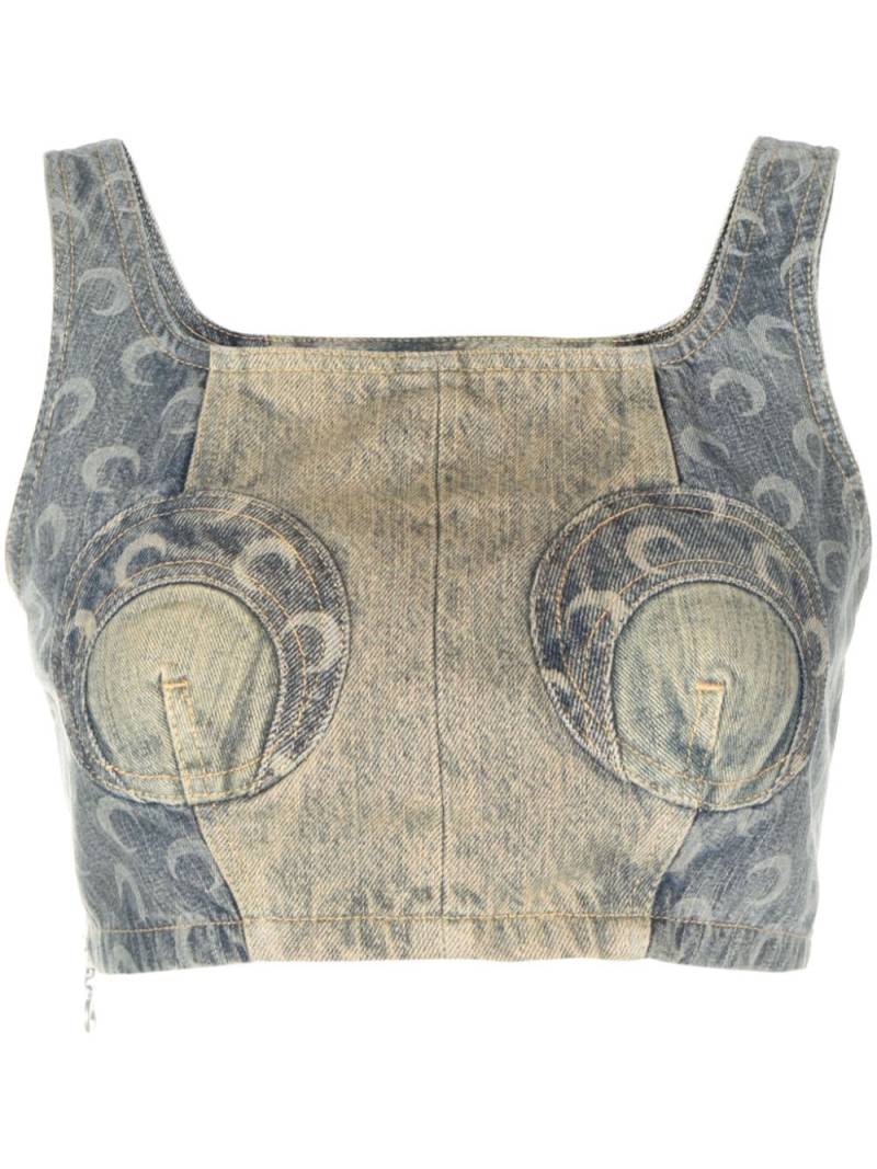 Marine Serre Regenerated denim bustier top - Blue von Marine Serre