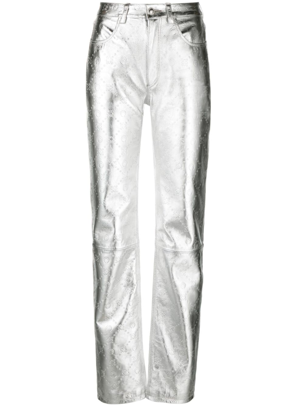 Marine Serre crescent moon-debossed leather trousers - Silver von Marine Serre