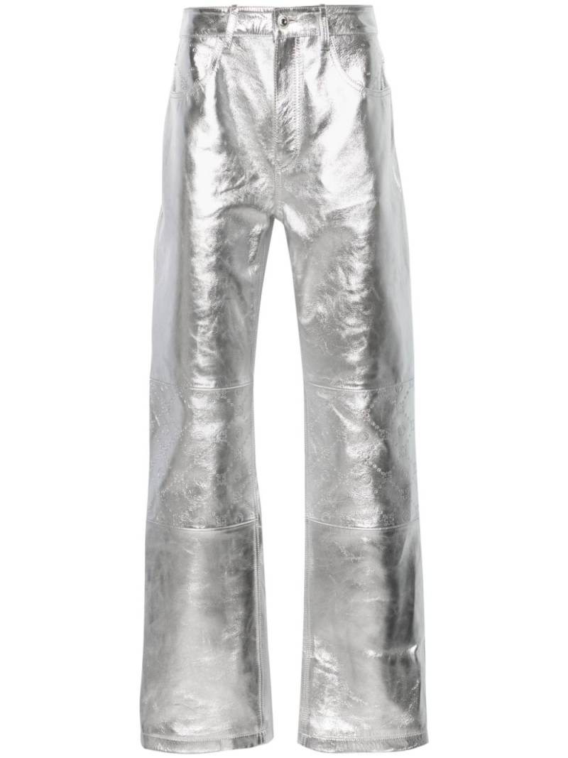 Marine Serre crescent moon-debossed leather trousers - Silver von Marine Serre