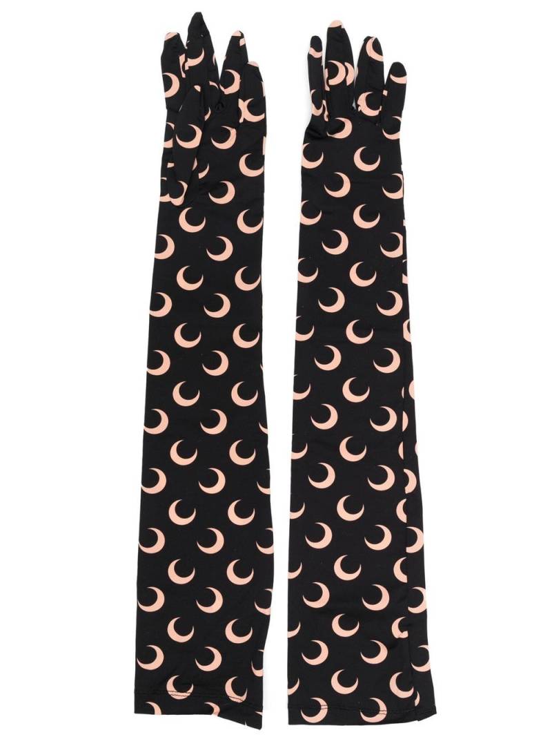 Marine Serre Crescent Moon-print long gloves - Black von Marine Serre