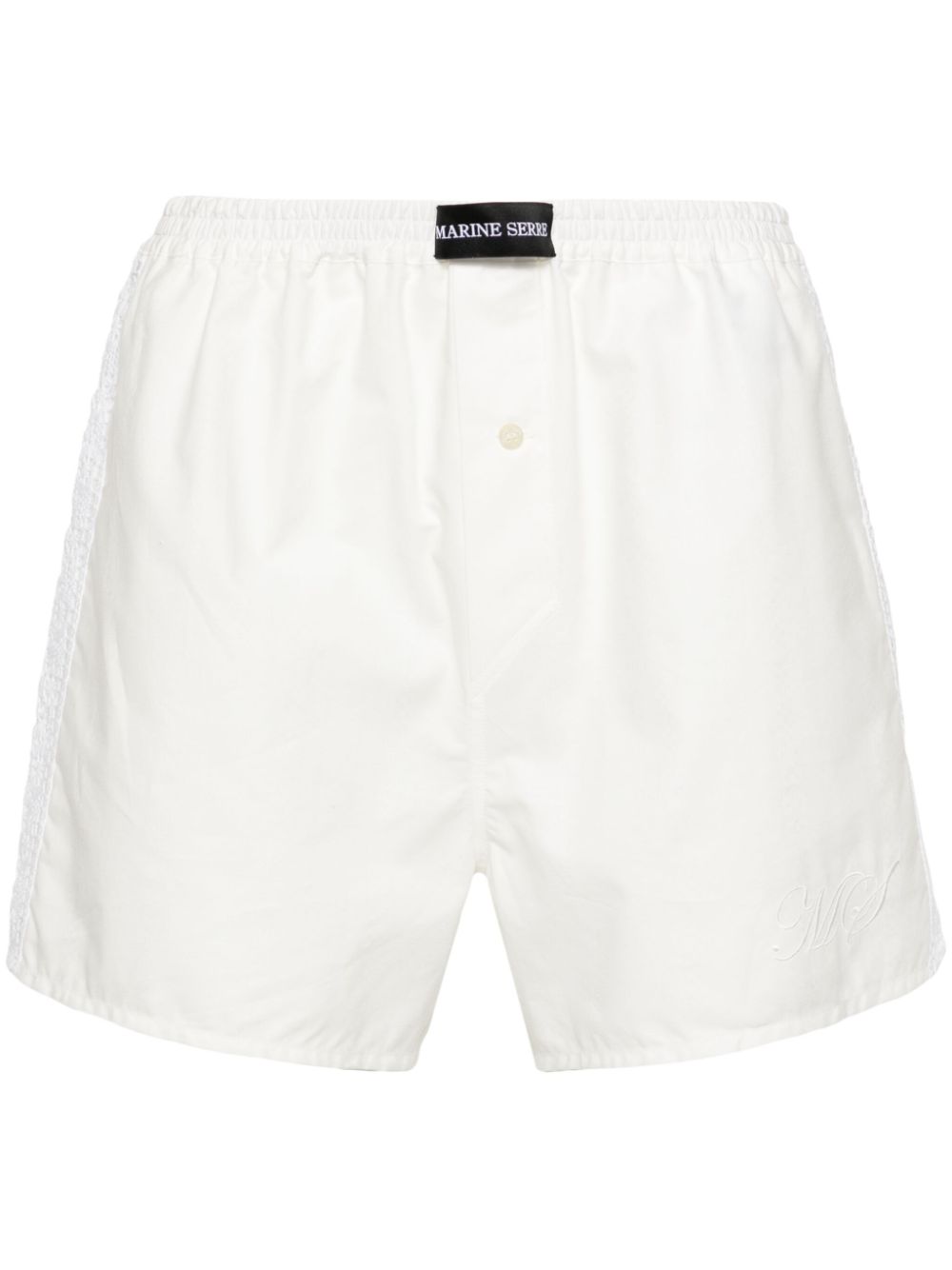 Marine Serre logo-patch crochet-panels shorts - White von Marine Serre