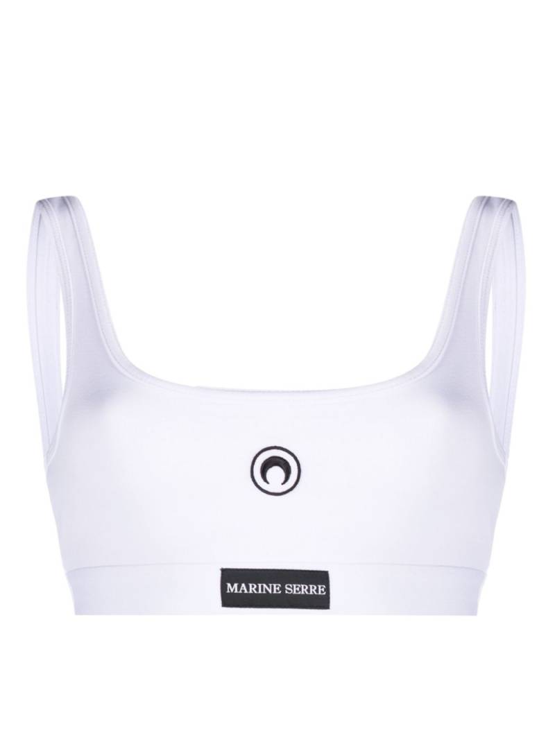 Marine Serre logo-patch scoop-neck cotton bra - White von Marine Serre