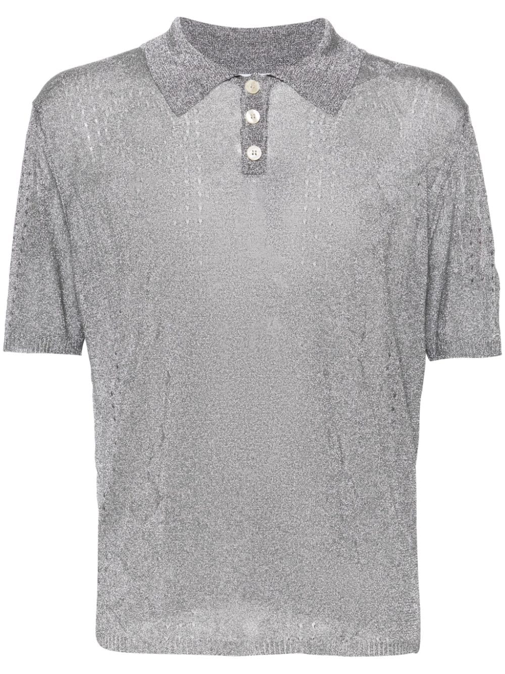 Marine Serre metallic pointelle-knit polo shirt - Silver von Marine Serre
