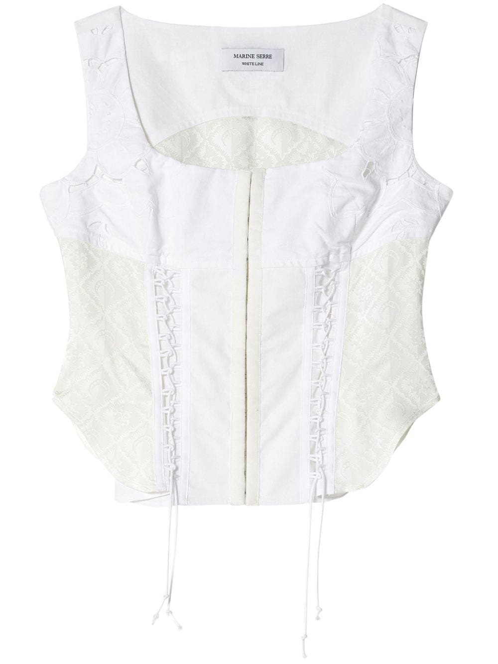 Marine Serre upcycled household-linen corset top - White von Marine Serre