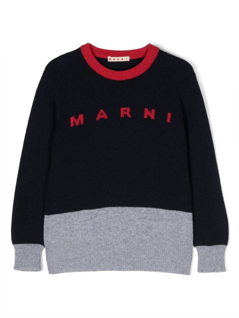 Marni Kids intarsia-logo panelled jumper - Blue von Marni Kids