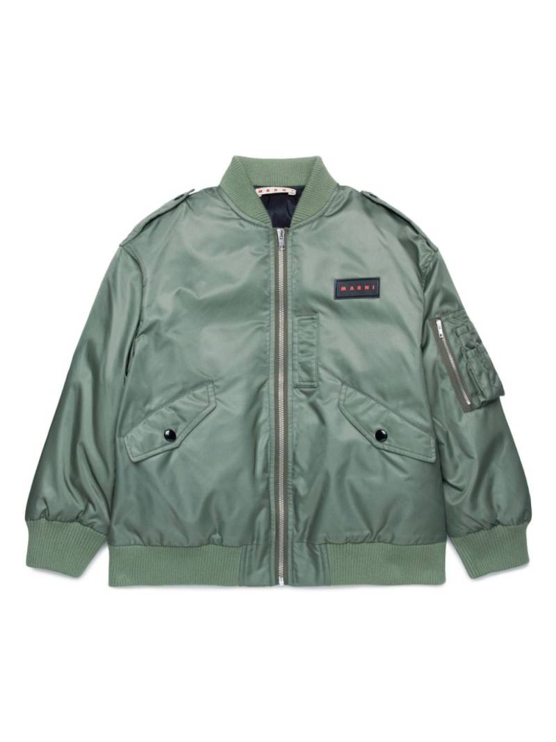 Marni Kids logo-appliqué bomber jacket - Green von Marni Kids