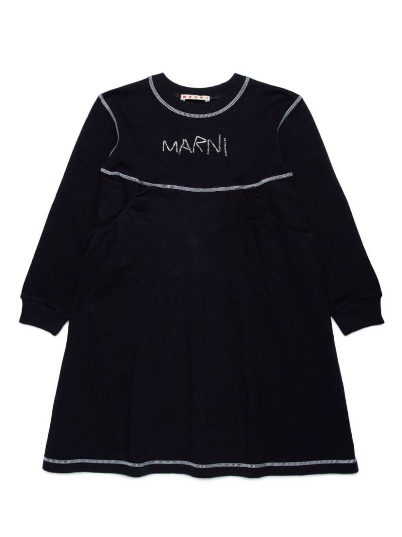 Marni Kids logo bead-embroidery long-sleeved T-shirt dress - Black von Marni Kids