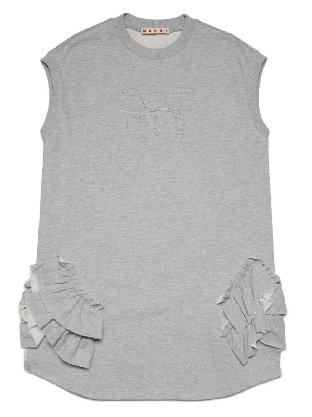 Marni Kids logo-embroidered ruffle-trim dress - Grey von Marni Kids